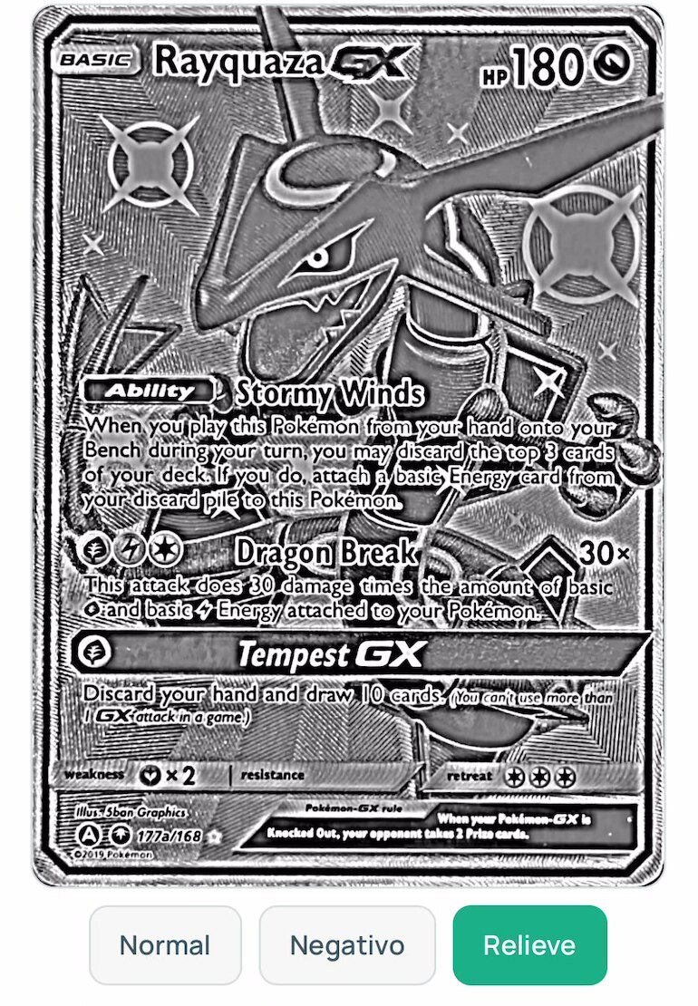 Card surface in Relief view, glare-free